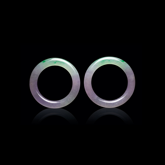 玻璃種春帶彩翡翠手鐲(對)